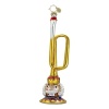 A nutcracker head puts a holiday spin on this golden bugle glass ornament.