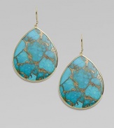 From the Slice Story Collection. Vivid, oversized turquoise teardrops with glowing bronze veining seem to have been sliced right out of the earth. Bronze turquoise 18k yellow gold Drop, about 1½ Ear wire ImportedPlease note: Due to the characteristics of natural stone, color and pattern may vary slightly. 