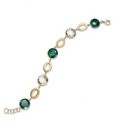 Get noticed in green. Add an ultra-sultry shimmer to your look in this Brasilian-themed bracelet. Round-cut dyed green sapphires (21-1/2 ct. t.w.) and green quartz (10-3/8 ct. t.w.) wrap elegantly around your wrist. Set in 14k gold. Approximate length: 7-1/2 inches.