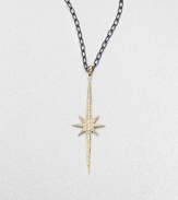 A dazzling diamond encrusted 14k gold starburst on a blackened sterling silver twisted link chain. Blackened sterling silverDiamonds, .3 tcw14k goldLength, about 16Pendant size, about 2Lobster clasp closureMade in USA