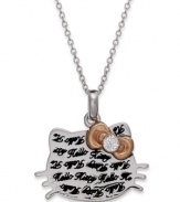 The name says it all! Hello Kitty's necklace features an engraved pendant for a stylish look, with the ever-present whimsical bow all askew. Approximate length: 18 inches. Approximate drop: 5/8 inch.