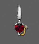 Indulge your mischievous side with this heart-shaped red topaz charm (1-5/8 ct. t.w.) set in sterling silver. 14k gold devil's tail peeks our, featuring diamond accent. Approximate drop: 3/4 inch.