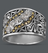 No ordinary style. Balissima by Effy Collection's stunning band features an intricate scrolling design, 18k gold accents, and round-cut diamonds (1/10 ct. t.w.). Crafted in sterling silver. Size 7.