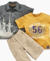 Anchors away! He'll be ready to flawlessly navigate his day in this tee shirt, polo shirt and short set from Nannette.