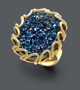 Display your moody blues with this standout ring. A looping 14k gold setting holds brilliant blue druzy crystals.