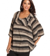 Stay warm and on-trend this season in AGB's striped plus sweater-- it's a must-have!