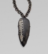 A wonder of nature, captured in smooth stone on a link chain. Orthoceras fossil in stoneGunmetal finished brass Chain length, about 20Pendant size, about 5L X 2WHook closureMade in USAPlease note: Stone size and appearance may vary.