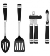 Stock up & save time in the kitchen. This comprehensive set, which includes slotted spoon, slotted turner, can opener and peeler, covers all the basics in your space. Crafted from stainless steel with comfort grips, each piece is dishwasher safe for easy cleanup.