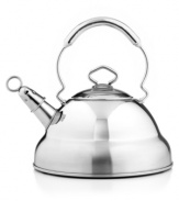 Put a twist on tradition. Your tea kettle gets a modern update in a stunning graduated shape that strikes a sophisticated tone in 18/10 stainless steel. A large handle and drip-free pour spout give you expert control over every cup. Lifetime warranty.