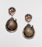 From the Sugar Kissed Collection. Faceted smokey quartz stones in a snowman drop design set in 18k gold and sterling silver with a glowing finish of 18k rose goldplating.Smokey quartz18k gold and sterling silver with 18k rose goldplatingDrop, about 1.1Post backImported