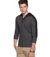 Sporty style gets streetwise swagger with this soft-wash hooded thermal from Bar III.