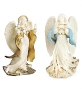 Unite the angels of hope and peace in your own home. Exquisitely crafted with flowing robes of creamy fine china and 24-karat gold accents, these nativity figurines inspire good will and serenity throughout the year. Angel of Peace shown left.