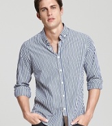 Crisp stripes and a button down collar on this Billy Reid shirt create a luxe classic you'll turn to for seasons to come.