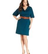 Smarten up your career style with Spense's half-sleeve plus size dress, accented by a belted waist.