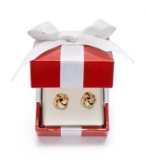 Give love a little extra nudge with this symbolic gift. Love knot stud earrings feature a delicate overlapping design and post setting in 18k gold. Approximate diameter: 1/3 inch.