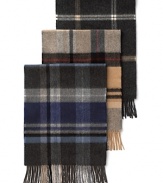 An earthy option in soft cashmere, the plaid scarf from The Men's Store at Bloomingdale's blends a classic look into your winter style.