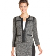 Alfani's tweed-style jacket looks extra sharp with faux leather trim and a zipped front placket.