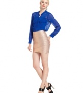 Go for the gold with BCBGMAXAZRIA's sexy crisscross-wrapped bandage skirt!