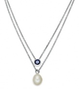 A classic style with a modern spin. Fresh by Honora's pretty two-row necklace features a cultured freshwater pearl (9-9-1/2 mm) and a bezel-set amethyst (1/2 ct. t.w.) in sterling silver. Approximate length: 16 and 17 inches + 2-inch extender. Approximate drop: 1/2 inch and 1/4 inch.