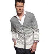 Variegated striping breathes new life into the classic cardigan and upgrades you to a more modern look.