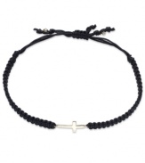 Totally on trend. This chic wrap bracelet features the latest look with a 14k gold sideways cross charm strung from a black nylon rope cord. Approximate diameter: 2-1/4 inches (extends to 3-1/2 inches).