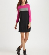 Go for mod in this swingy colorblock sheath of soft jersey knit.Jewel necklineLong sleevesAbout 19 from natural waist63% viscose/37% nylonDry cleanImportedModel shown is 5'10 (178cm) wearing US size Small.