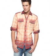 Put away your old plaid an make an upgrade with this modern take on the classic pattern from INC.