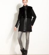 Faux-fur panels and faux-leather trim make this Kensie coat a chic pick for an edgy fall look!