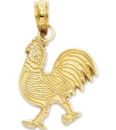 Rule the roost! This symbolic rooster charm features an intricately-carved design in 14k gold. Chain not included. Approximate length: 4/5 inch. Approximate width: 1/2 inch.