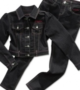 The perfect look for the leader of the pack. She'll look sweet in the style of this denim jacket from Baby Phat.