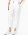 Edgy hardware and a crisp ripstop cotton construction lend chic utility style to a comfortable cropped pant.