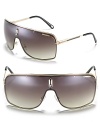 Carrera mixes sleek with chic in these square aviator shield sunglasses with racer stripes along arms.