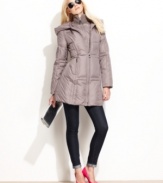 A knit collar and cool quilting distinguish this puffer coat from Vince Camuto. A sleek take on a classic coat!