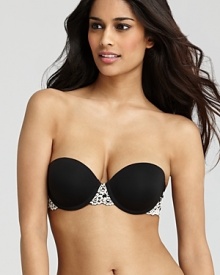 A pretty strapless bra with signature floral lace detail along center front and wings.