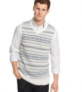 Start seeing a pattern in your wardrobe. This Fair Isle sweater vest is a sophisticated classic. (Clearance)