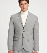 EXCLUSIVELY OURS. Fine tailoring and details are displayed in this timeless two-button blazer rendered in a superior stretch wool.Two-button frontPeak lapelChest welt, waist flap pocketsSide ventsFully lined96% wool/4% lycraDry cleanImported