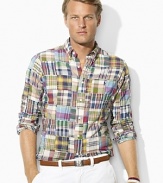 Crafted in a trim, modern fit from washed cotton twill, this madras sport shirt exudes rugged heritage style.