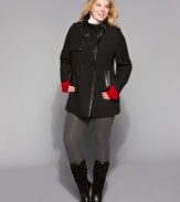 So stylish you won't want to take it off, this plus size coat from Steve Madden is accented with faux leather trim that really makes it shine! (Clearance)