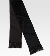 Silk jacquard and velvet scarf with handmade fringe.7.5W x 37HSilk50% silk/48% cotton/2% elastaneDry cleanMade in Italy