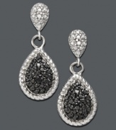 Evening chic. It's time to put on the glitz in Victoria Townsend's glamorous drop earrings. A doubled pear shape highlights glittering, round-cut white and black diamond accents. Set in sterling silver. Approximate drop: 7/8 inch.