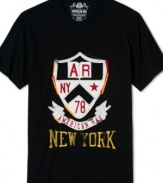 American Rag styles a witty send-up of the elaborate crests on traditional collegiate tees with this appliqué  AR 78 T-shirt.