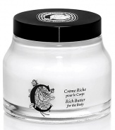 A sumptuous blend of choice ingredients, rich butter combines the renowned soothing properties of rose floral water with the radiance boosting effects of organic honey and the long-term protection of argan oil which nourishes even the driest, sensitive skin.It leaves the skin glowing and delicately perfumed. Does not contain parabens, synthetic coloring agents or sulfates. Glass jar with black Bakelite screw cap. 