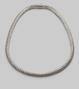 A gracious ribbon of woven sterling silver in a substantial oval shape is both classic and modern. Sterling silver Length, about 18 Hidden barrel push-lock clasp Made in Bali Please note: Chain sold separately. 