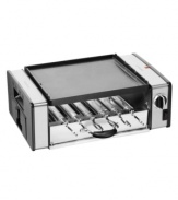 Grill & go! Compact and convenient, this mini griddler spares space and cuts down on prep and cleanup with an easy-to-use nonstick, reversible grill & griddle plate that promises perfect results each time. 3-year warranty. Model GC15.