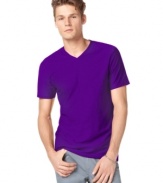 A slub cotton construction and deep v neck collar combine to make this basic-but-versatile T shirt a smart addition to your everyday lineup.