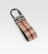 Slim, modern design in iconic check printed leather with logo engraved metal accent.Leather1 x 3Made in Italy