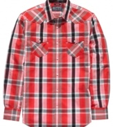 Rock the weekend with the crisp plaid of this shirt from American Rag.