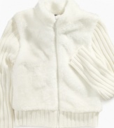 Give her the look of luxury with this faux-fur full zip sweater from Forever and Ever.