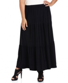 Take your look to the next tier with Elementz' plus size maxi skirt, featuring a comfy elastic waistband.