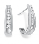 Accentuate your look with sparkle. These pretty J-hoop earrings feature channel-set, round-cut diamonds (1/4 ct. t.w.) in 14k white gold. Approximate diameter: 5/8 inch.